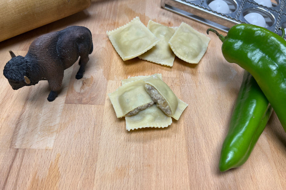 Colorado Green Chile Bison Ravioli in Egg Dough - 12 PC, About 12 OZ
